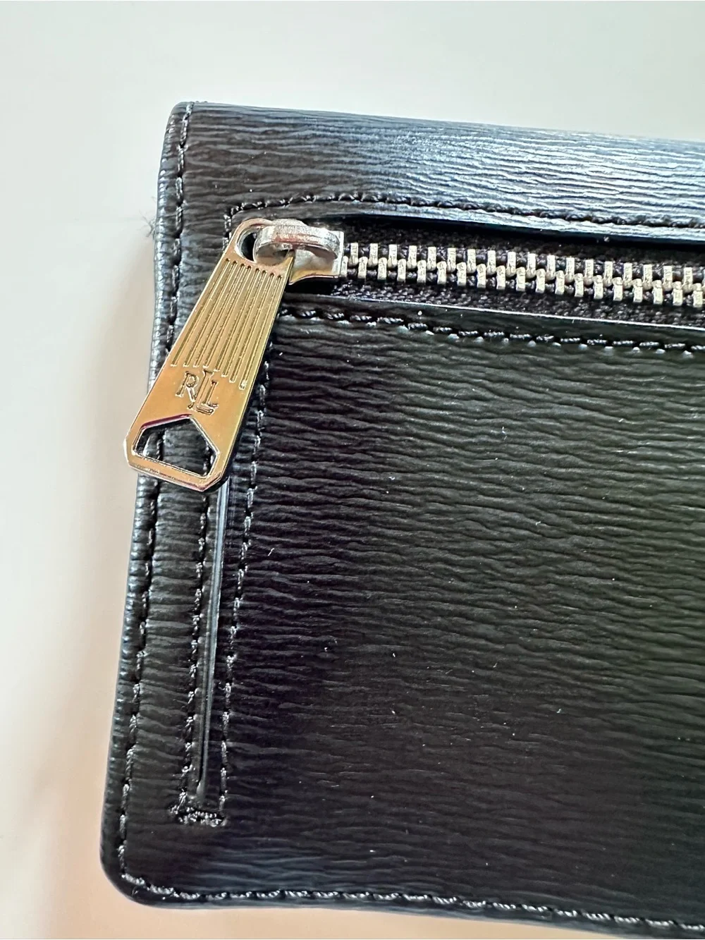 Lauren Ralph Lauren Black Leather Wallet with Silver Plaque
